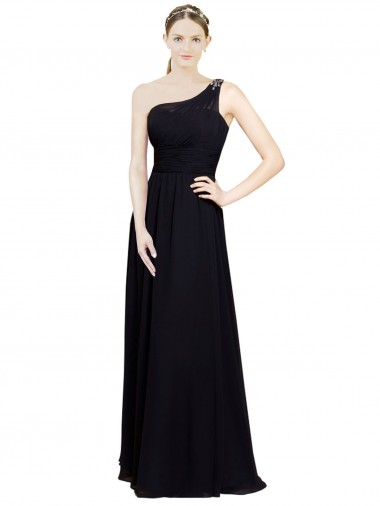 Fábrica de Chiffon Um Ombro Comprimento Chão Sem Mangas Vestido de Festa / Vestido de Madrinha