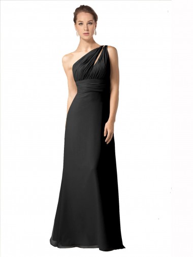 Fábrica de Chiffon Um Ombro Comprimento Chão Sem Mangas Longo Vestido de Noite / Vestidos de Madrinha