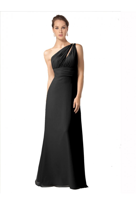 Fábrica de Chiffon Um Ombro Comprimento Chão Sem Mangas Longo Vestido de Noite / Vestidos de Madrinha