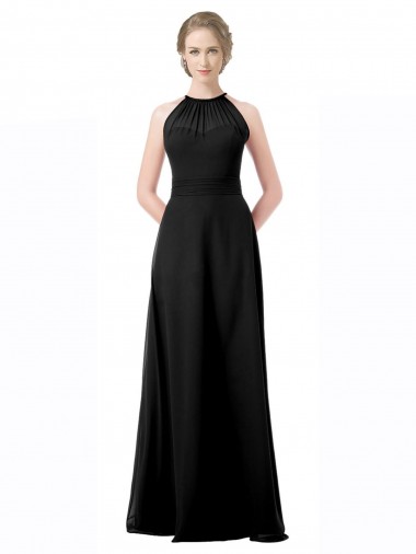 Fábrica de Chiffon Cabeçada Comprimento Chão Sem Mangas Longo Vestido de Festa / Vestido de Madrinha