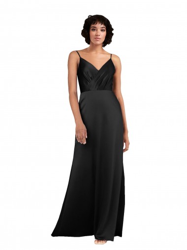Fábrica de Cetim Sedoso Decote V Comprimento Chão Sem Mangas Coluna Vestidos de Madrinha / Vestidos de Noite / Vestidos de Festa