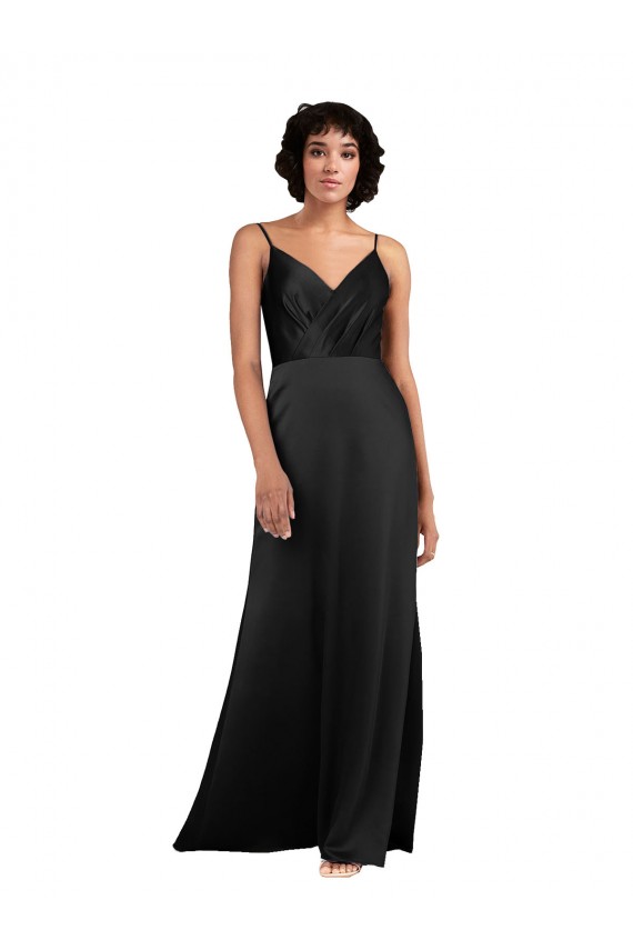 Fábrica de Cetim Sedoso Decote V Comprimento Chão Sem Mangas Coluna Vestidos de Madrinha / Vestidos de Noite / Vestidos de Festa