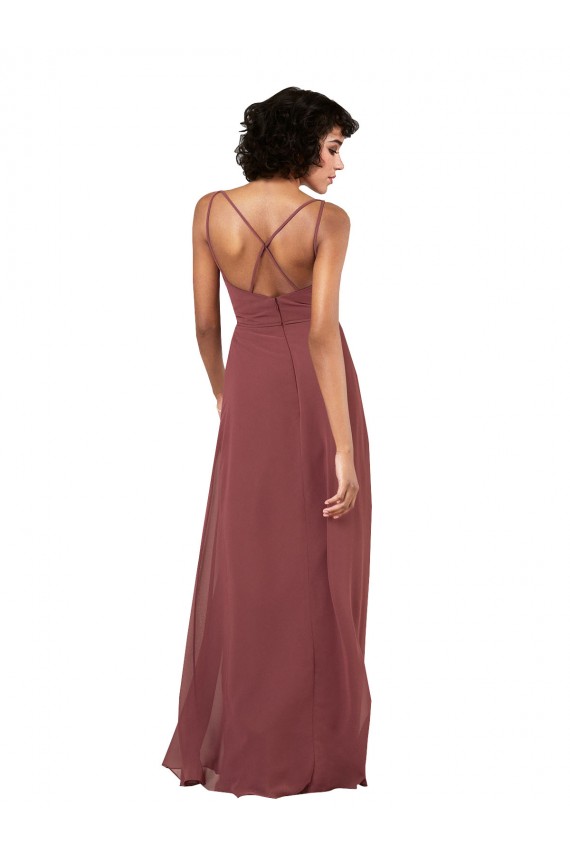 Fábrica de Criss Cruz Chiffon Decote V Comprimento Chão Sem Mangas Vestidos de Madrinha / Vestidos de Noite