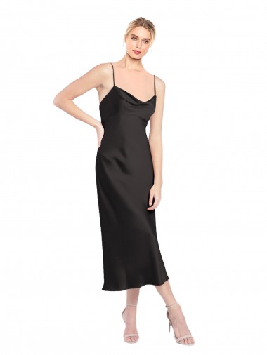 Fábrica de Lombar Cetim Elástico Alças finas Comprimento Midi Sem Mangas Vestidos de Madrinha / Vestidos de Noite / Vestidos de Festa