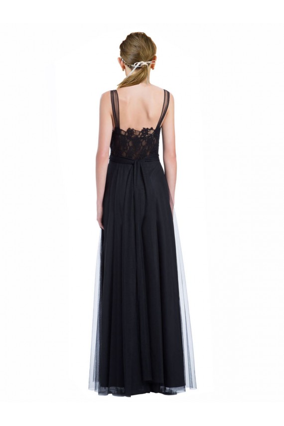 Fábrica de Lombar Tule & Renda Barco Comprimento Chão Sem Mangas Vestidos de Madrinha