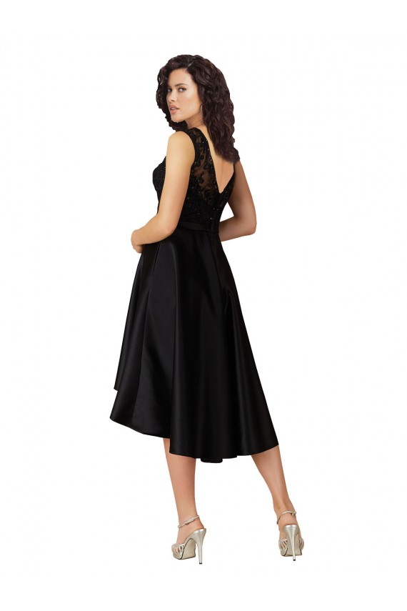 Fábrica de Cetim & Renda Decote Ilusão Comprimento Midi Sem Mangas Vestidos de Madrinha / Vestidos de Cocktail / Vestidos de Homecoming