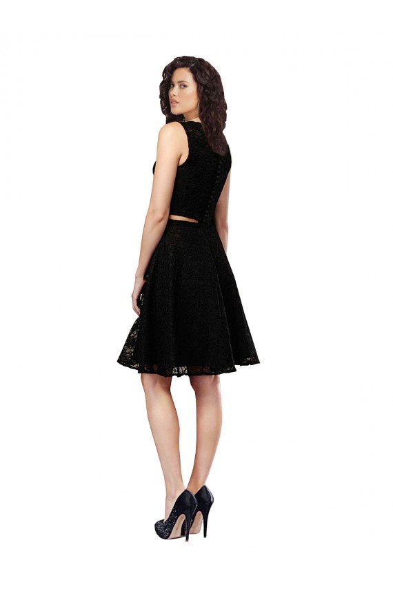 Fábrica de Renda Decote Joia Comprimento Joelho Sem Mangas Vestidos de Madrinha / Vestidos de Cocktail / Vestidos de Homecoming