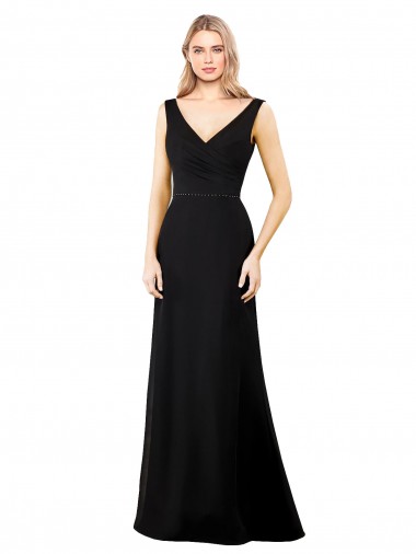 Fábrica de Costas em V Chiffon Decote V Comprimento Chão Sem Mangas Vestidos de Madrinha / Vestidos de Festa