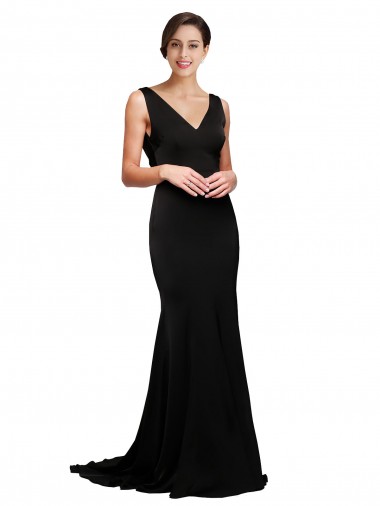 Fábrica de Lombar Cetim Sedoso Decote V Comboio Varredela Sem Mangas Vestidos de Madrinha / Vestidos de Noite / Vestidos de Festa