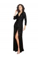 Fábrica de Lantejoulas Decote V Comprimento Chão Mangas Compridas Vestidos de Madrinha / Vestidos de Noite / Vestidos de Festa