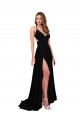 Fábrica de Abrir de volta Spandex Decote V Comprimento Chão Sem Mangas Longo Vestidos de Madrinha / Vestidos de Noite / Vestidos de Festa