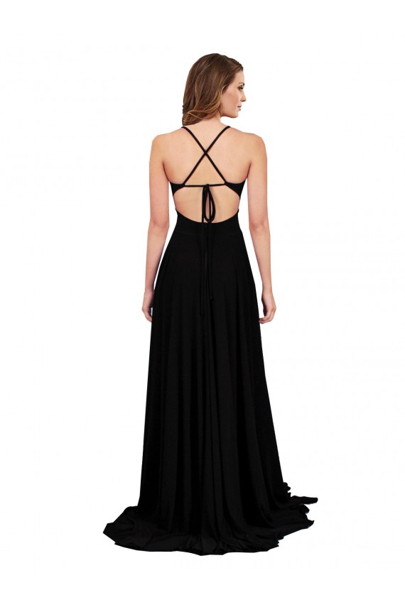 Fábrica de Abrir de volta Spandex Decote V Comprimento Chão Sem Mangas Longo Vestidos de Madrinha / Vestidos de Noite / Vestidos de Festa