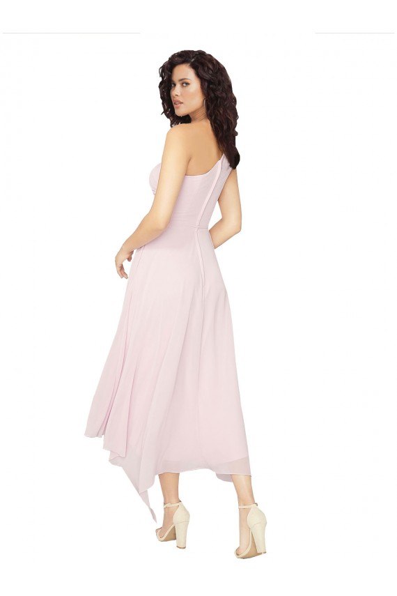 Fábrica de Chiffon Um Ombro Comprimento Midi Sem Mangas Vestidos de Madrinha / Vestidos de Cocktail / Vestidos de Homecoming