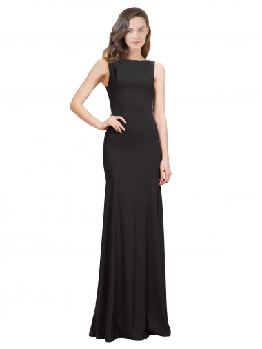 Fábrica de Abrir de volta Crepe Esticado Barco Comprimento Chão Sem Mangas Longo Vestidos de Madrinha / Vestidos de Festa