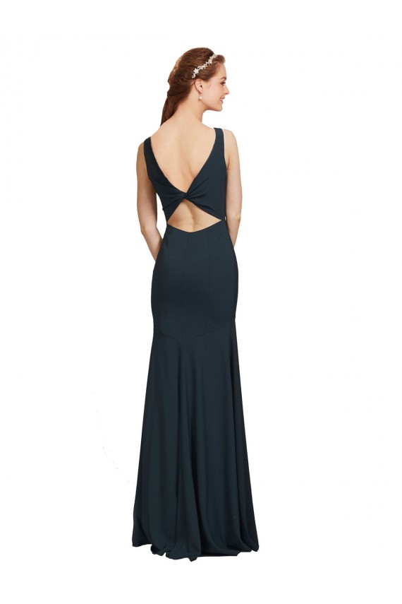 Fábrica de Abrir de volta Crepe Esticado Barco Comprimento Chão Sem Mangas Longo Vestidos de Madrinha / Vestidos de Festa