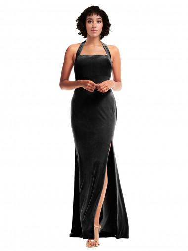 Fábrica de Lombar Veludo Elástico Cabeçada Comprimento Chão Sem Mangas Vestidos de Madrinha / Vestidos de Noite / Vestidos de Festa
