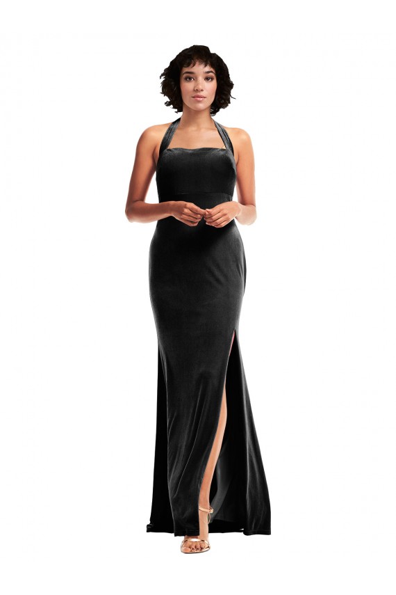 Fábrica de Lombar Veludo Elástico Cabeçada Comprimento Chão Sem Mangas Vestidos de Madrinha / Vestidos de Noite / Vestidos de Festa