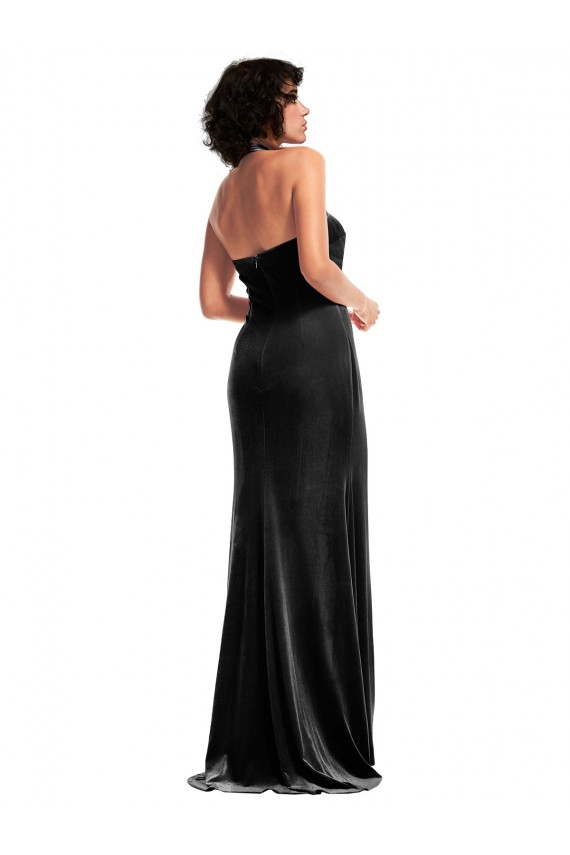 Fábrica de Lombar Veludo Elástico Cabeçada Comprimento Chão Sem Mangas Vestidos de Madrinha / Vestidos de Noite / Vestidos de Festa