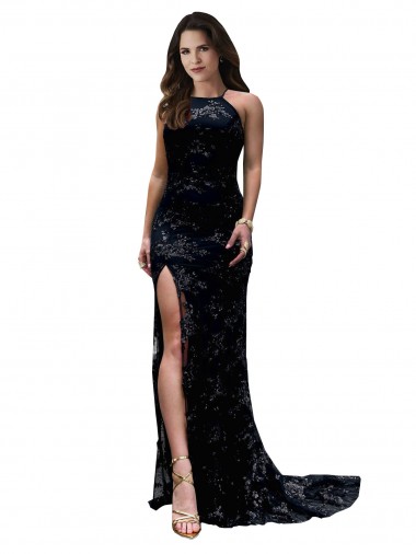 Fábrica de Abrir de volta Renda Decote Alto Comprimento Chão Sem Mangas Longo Vestidos de Madrinha / Vestidos de Noite / Vestidos de Festa