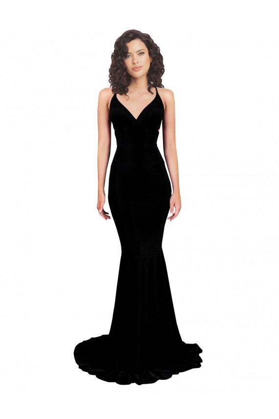 Fábrica de Abrir de volta Spandex Decote V Comprimento Chão Sem Mangas Vestidos de Madrinha / Vestidos de Noite / Vestidos de Festa