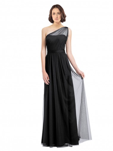 Fábrica de Tule Um Ombro Comprimento Chão Sem Mangas Vestido Formais / Vestido de Madrinha