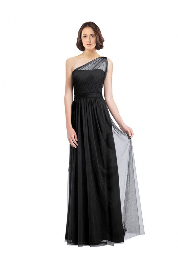 Fábrica de Tule Um Ombro Comprimento Chão Sem Mangas Vestido Formais / Vestido de Madrinha
