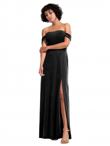 Fábrica de Veludo Elástico Fora do Ombro Comprimento Chão Sem Mangas Longo Vestidos de Madrinha / Vestidos de Noite / Vestidos de Festa