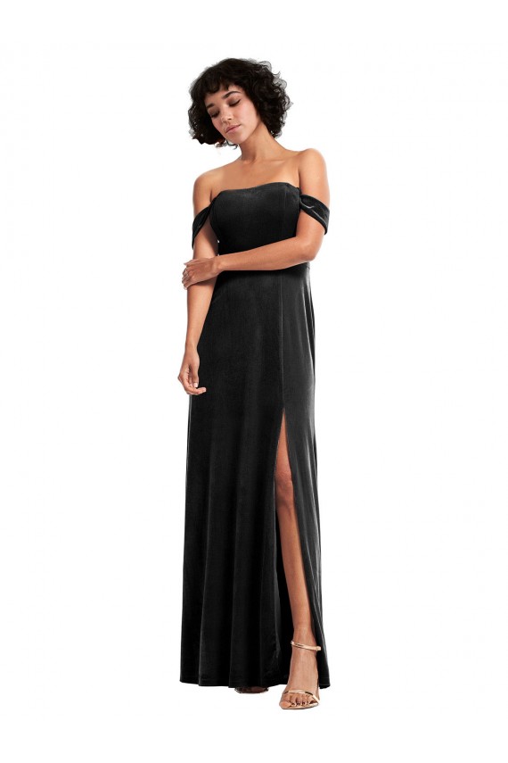 Fábrica de Veludo Elástico Fora do Ombro Comprimento Chão Sem Mangas Longo Vestidos de Madrinha / Vestidos de Noite / Vestidos de Festa