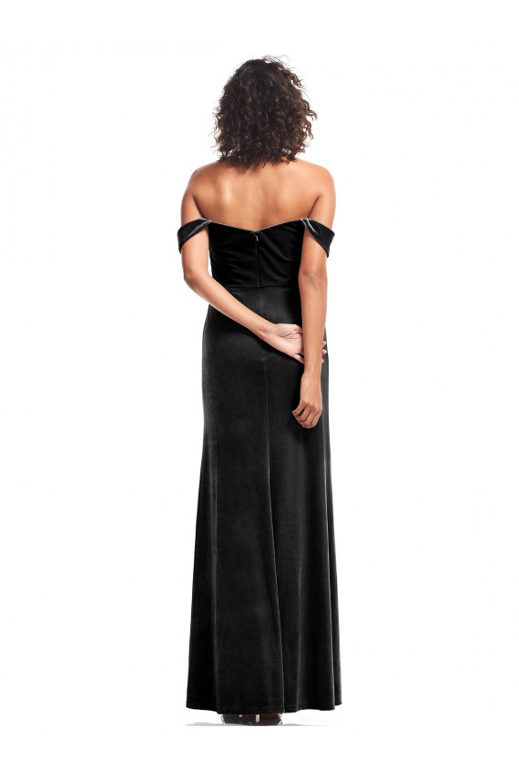 Fábrica de Veludo Elástico Fora do Ombro Comprimento Chão Sem Mangas Longo Vestidos de Madrinha / Vestidos de Noite / Vestidos de Festa