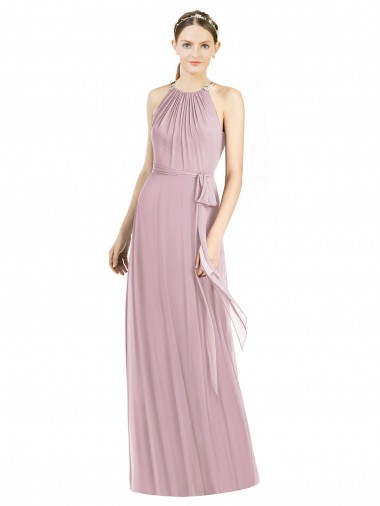 Fábrica de Chiffon Cabeçada Comprimento Chão Sem Mangas Prímula Vestidos de Madrinha