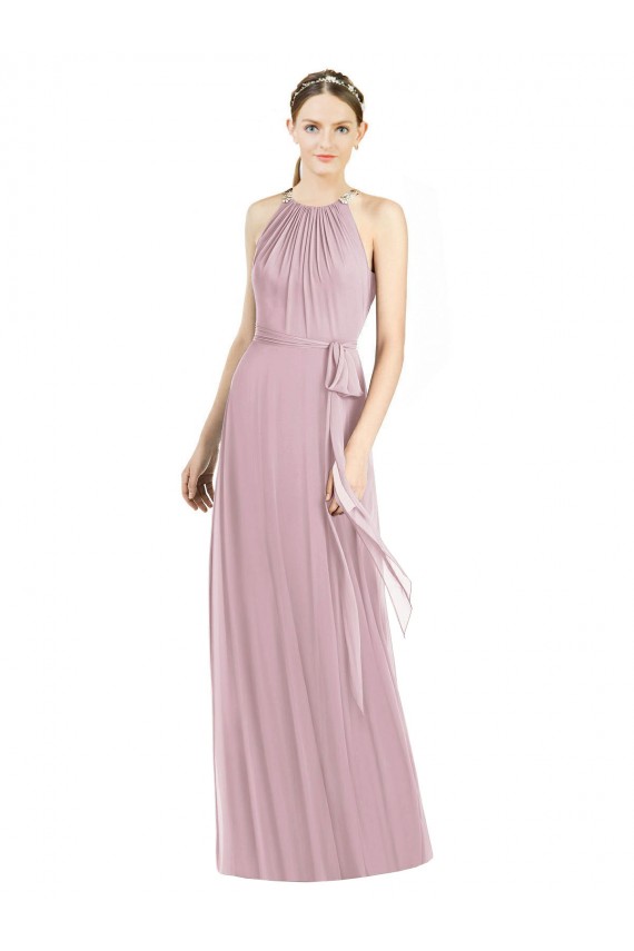 Fábrica de Chiffon Cabeçada Comprimento Chão Sem Mangas Prímula Vestidos de Madrinha