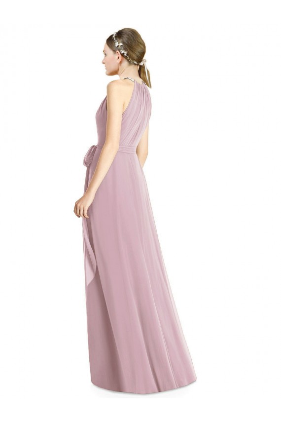 Fábrica de Chiffon Cabeçada Comprimento Chão Sem Mangas Prímula Vestidos de Madrinha