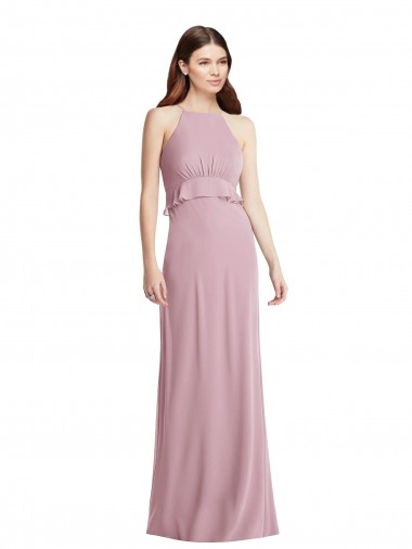 Fábrica de Lombar Chiffon Cabeçada Comprimento Chão Sem Mangas Prímula Vestidos de Madrinha