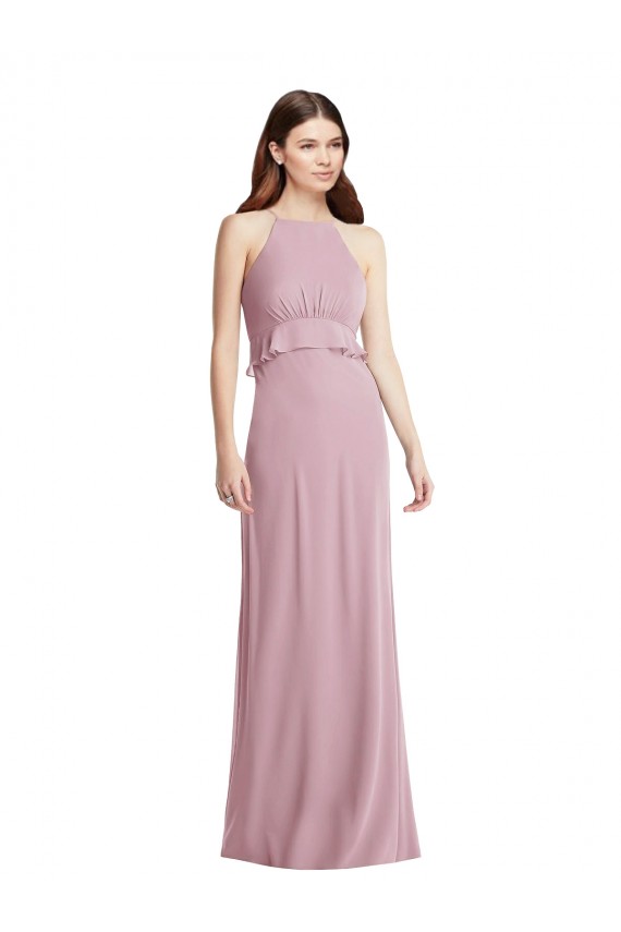 Fábrica de Lombar Chiffon Cabeçada Comprimento Chão Sem Mangas Prímula Vestidos de Madrinha