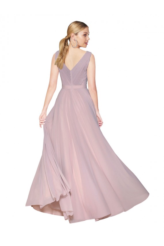 Fábrica de Costas em V Chiffon Decote V Comprimento Chão Sem Mangas Linha A Longo Vestidos de Madrinha / Vestidos de Noite / Vestidos de Festa