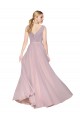 Fábrica de Costas em V Chiffon Decote V Comprimento Chão Sem Mangas Linha A Longo Vestidos de Madrinha / Vestidos de Noite / Vestidos de Festa