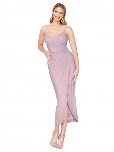 Fábrica de Costas em V Chiffon Alças finas Comprimento Joelho Sem Mangas Vestidos de Madrinha / Vestidos de Festa / Vestidos de Cocktail / Vestidos de Homecoming
