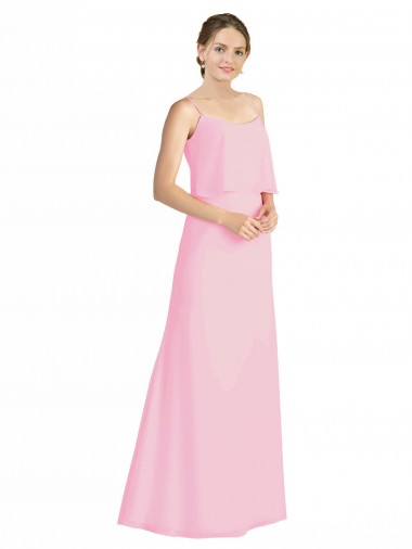 Fábrica de Lombar Chiffon Alças finas Comprimento Chão Sem Mangas Quase Rosa Vestidos de Madrinha