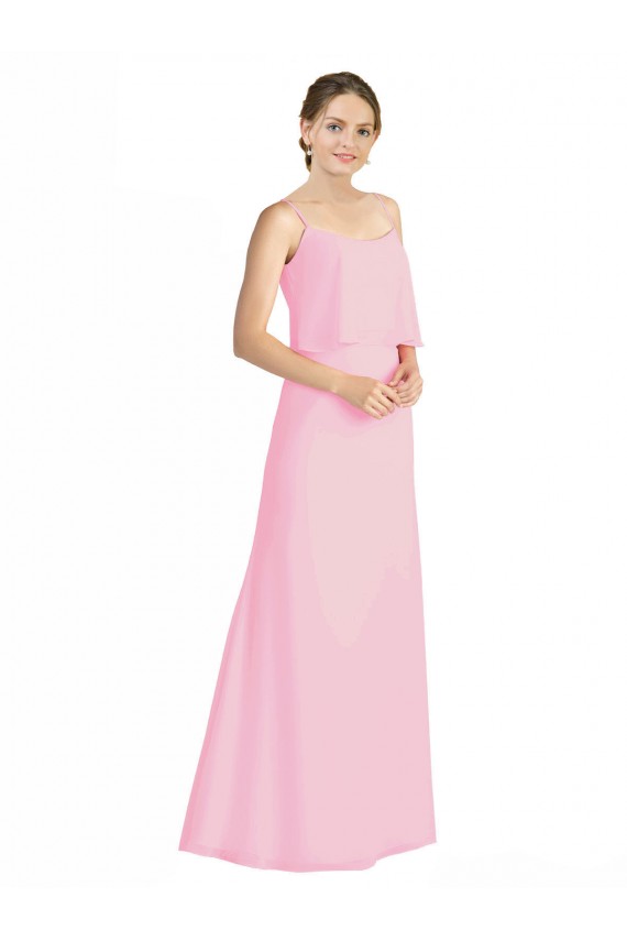 Fábrica de Lombar Chiffon Alças finas Comprimento Chão Sem Mangas Quase Rosa Vestidos de Madrinha