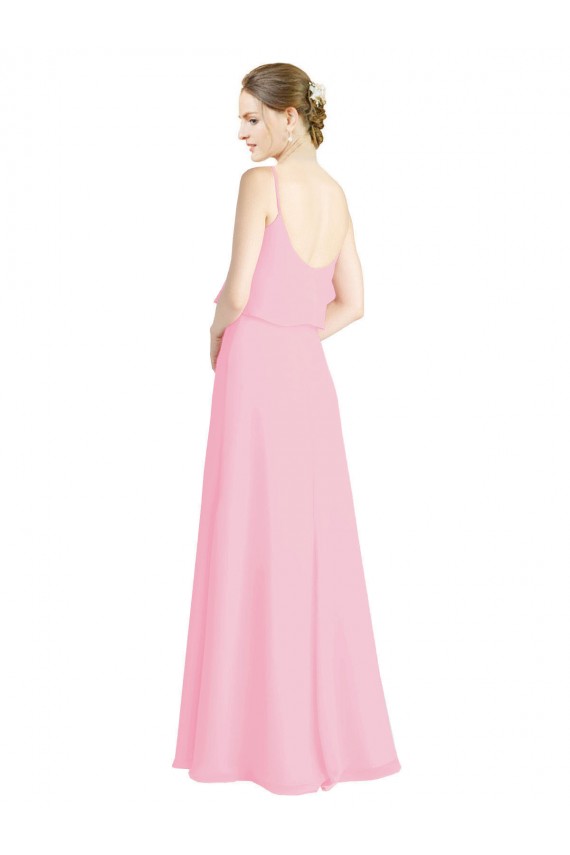 Fábrica de Lombar Chiffon Alças finas Comprimento Chão Sem Mangas Quase Rosa Vestidos de Madrinha