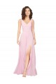 Fábrica de Costas em V Chiffon Decote V Comprimento Chão Sem Mangas Quase Rosa Vestidos de Madrinha