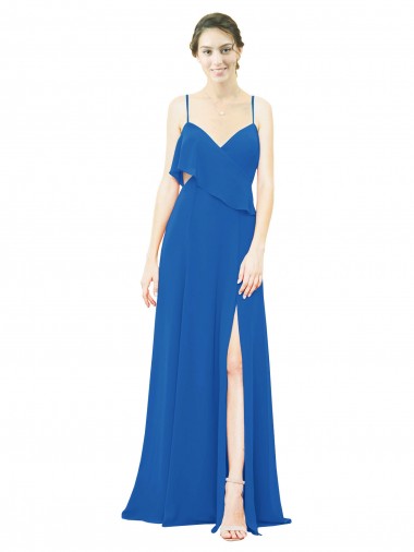 Fábrica de Chiffon Alças finas Comprimento Chão Sem Mangas Realeza Vestidos de Madrinha