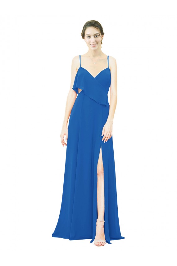 Fábrica de Chiffon Alças finas Comprimento Chão Sem Mangas Realeza Vestidos de Madrinha