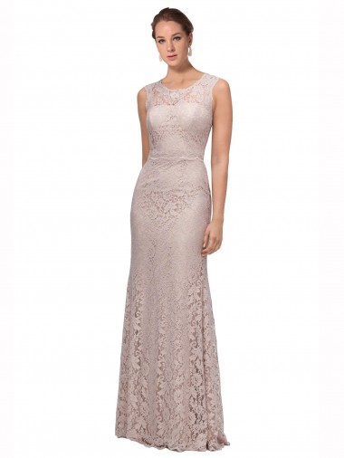 Fábrica de Renda Decote Ilusão Comprimento Chão Sem Mangas Longo Vestidos de Madrinha / Vestidos de Festa