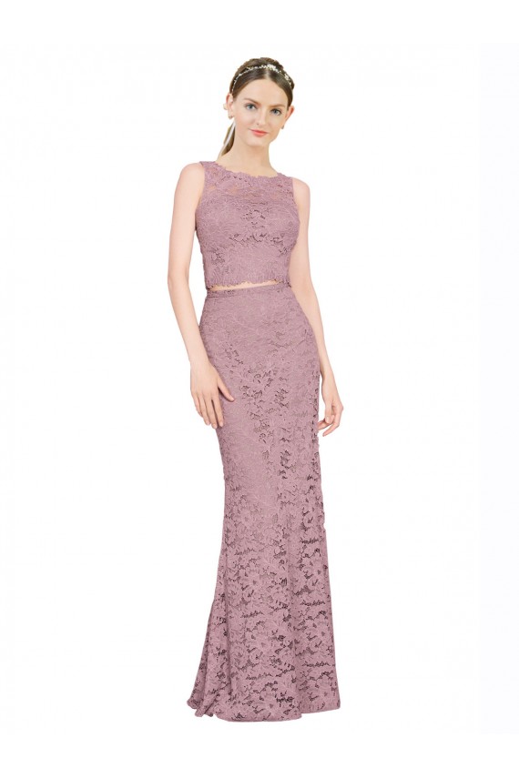 Fábrica de Renda Decote Ilusão Comprimento Chão Sem Mangas Vestidos de Madrinha / Vestidos de Festa