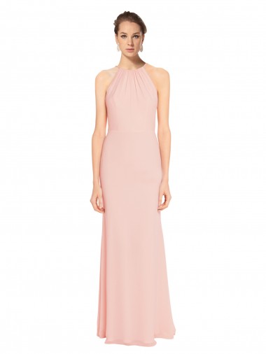 Fábrica de Chiffon Alças finas Comprimento Chão Sem Mangas Rosa 114# Vestidos de Madrinha