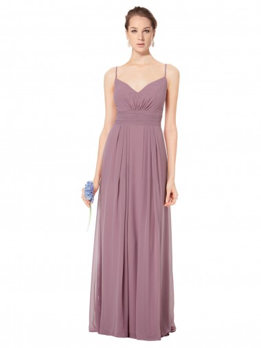 Fábrica de Abrir de volta Chiffon Alças finas Comprimento Chão Sem Mangas Linha A Vestidos de Madrinha