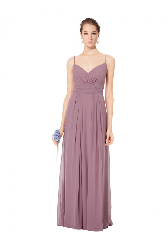 Fábrica de Abrir de volta Chiffon Alças finas Comprimento Chão Sem Mangas Linha A Vestidos de Madrinha