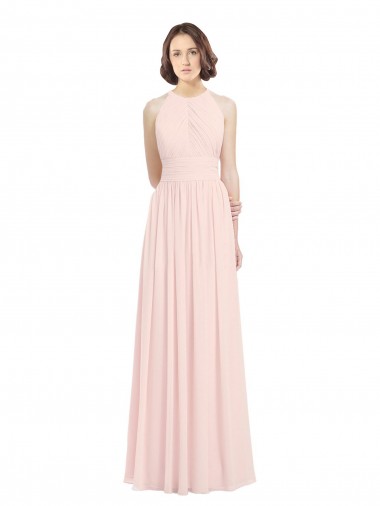 Fábrica de Buraco da fechadura Chiffon Cabeçada Comprimento Chão Sem Mangas Rosa 42# Vestidos de Madrinha