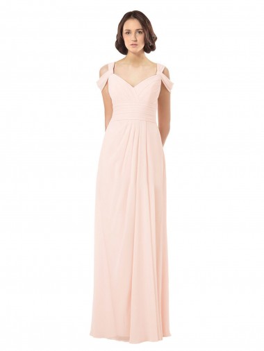 Fábrica de Buraco da fechadura Chiffon Fora do Ombro Comprimento Chão Sem Mangas Longo Vestidos de Madrinha